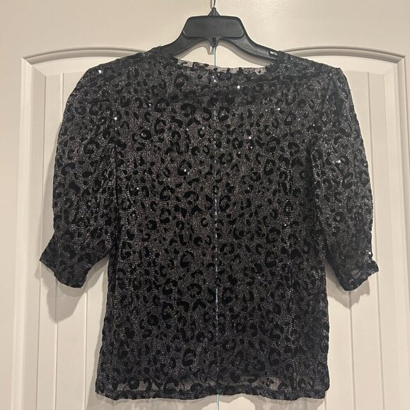 Zara Black Leopard Print Sheer Blouse Women’s Size M - Picture 5 of 6